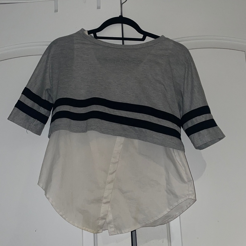 Dance & Marvel elegant white dress shirt with grey crop attached